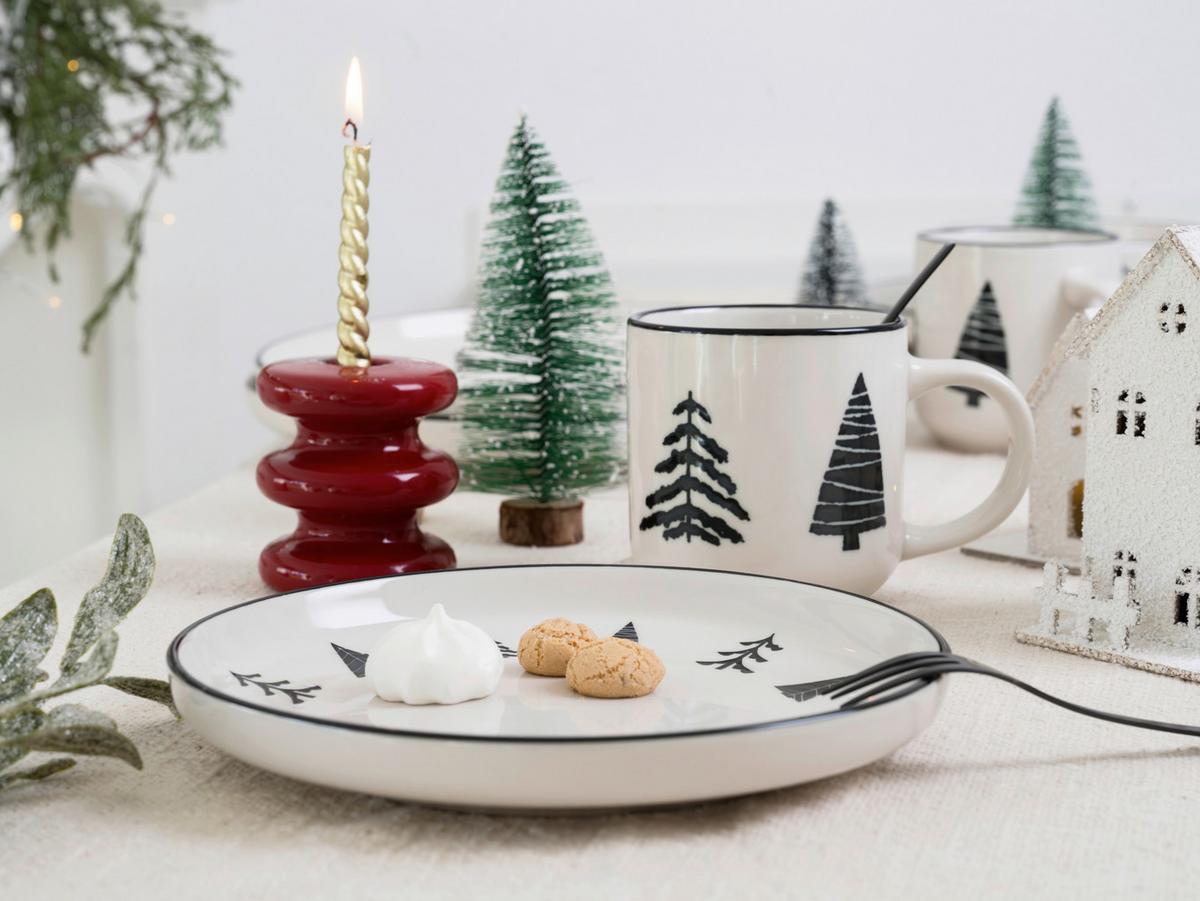 Kombiservice Nordic Christmas Black Schwarz/Weiß, 16-tlg. - Schwarz/Weiß, Basics, Keramik - Creatable