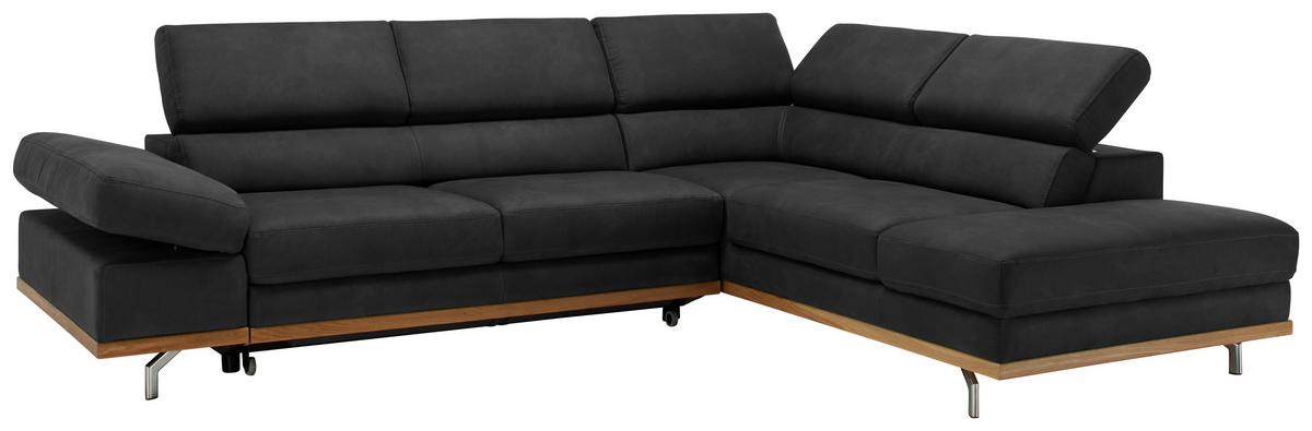 Wohnlandschaft Carmen in Schwarz mit Bettfunktion - Chromfarben/Schwarz, KONVENTIONELL, Holz/Textil (292/93/226cm) - Based