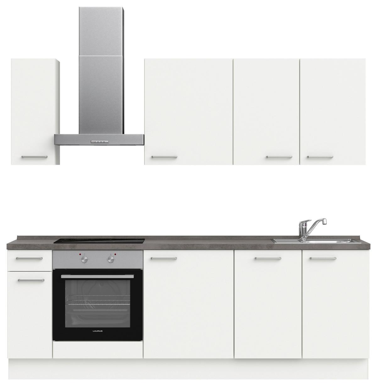Küchenblock Touch Low m. Geräten Weiß - Schieferfarben/Edelstahlfarben, MODERN, Holzwerkstoff/Metall (240cm) - Nobilia