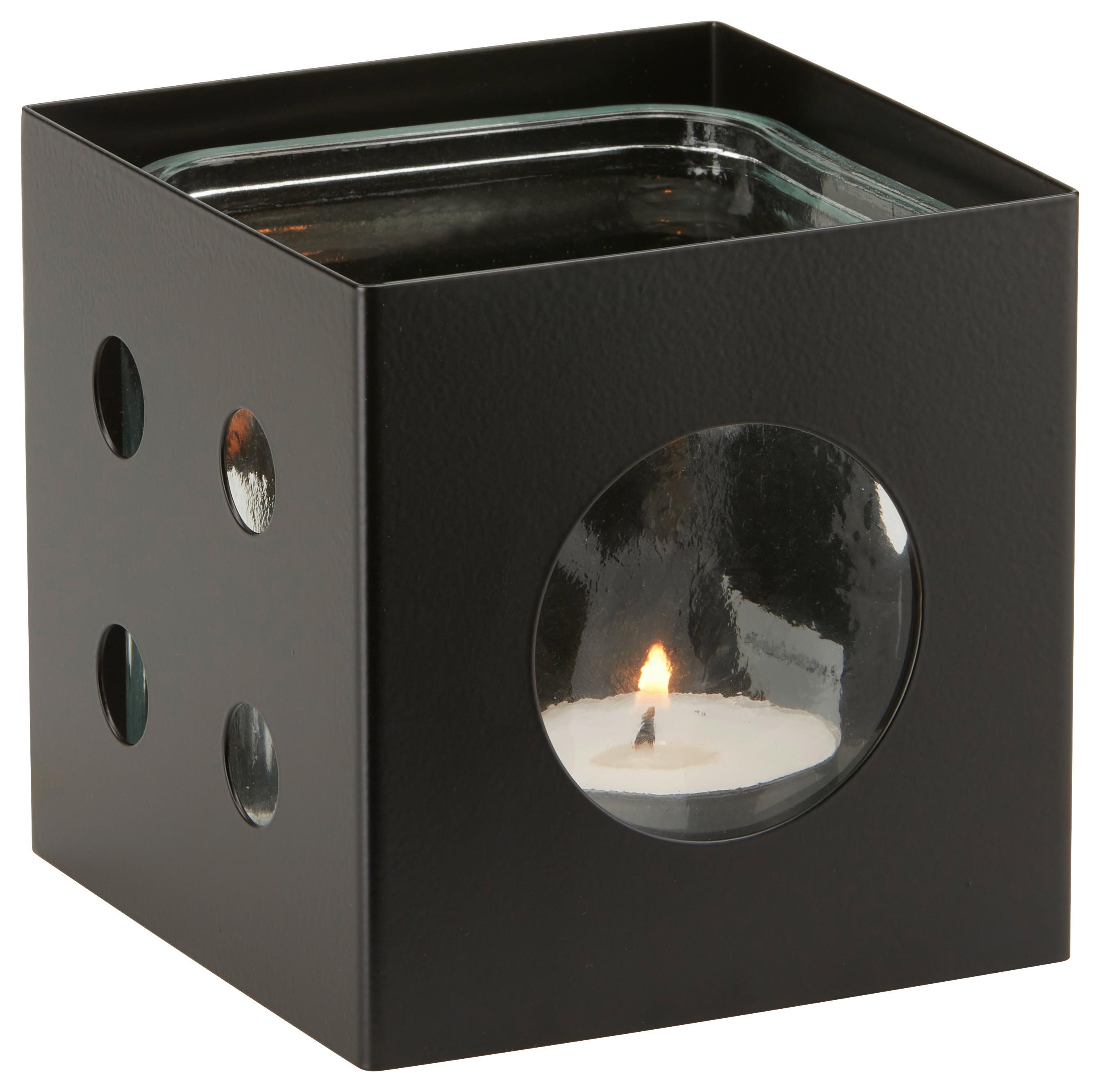 Windlicht Numbers in Schwarz - Schwarz, MODERN, Glas/Metall (13/13/13cm) - Modern Living