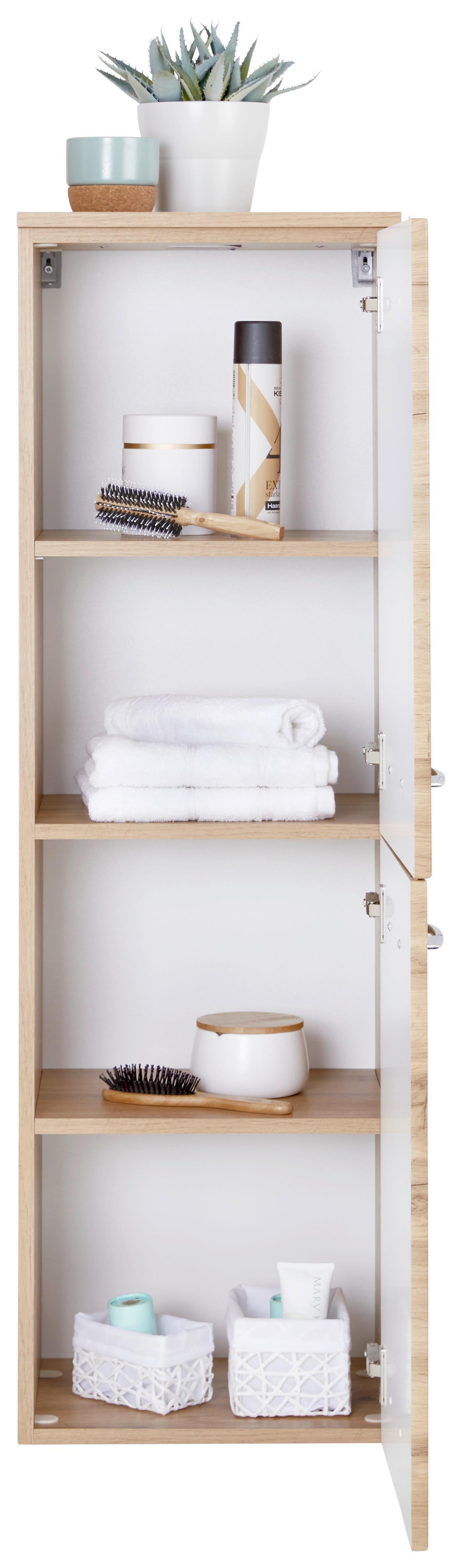 MIDISKÅP FLORIDA -EXKLUSIV- - kromfärg/ekfärgad, Modern, metall/trämaterial (40/130/35cm) - Premium Living