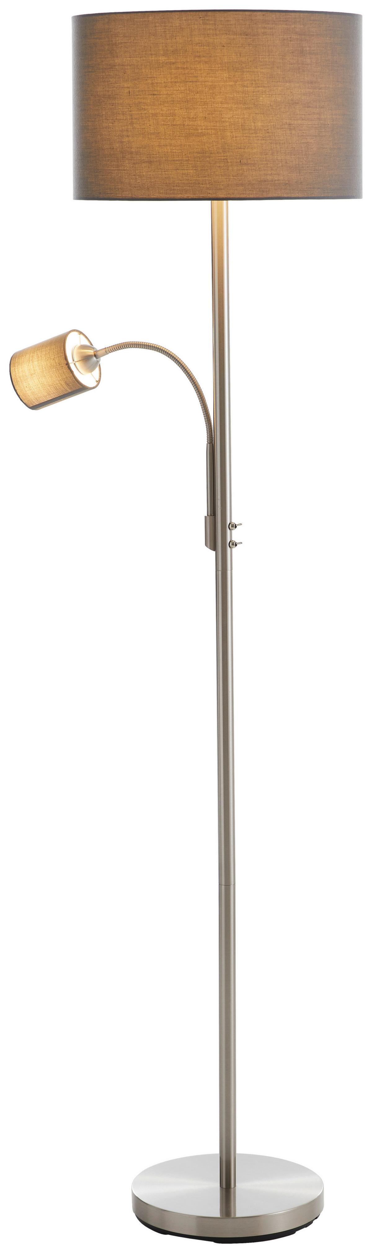 Stehleuchte Hotel in Grau/Nickelfarben max. 40/60 W - Grau/Nickelfarben, KONVENTIONELL, Textil/Metall (40/170cm) - Trio Leuchten