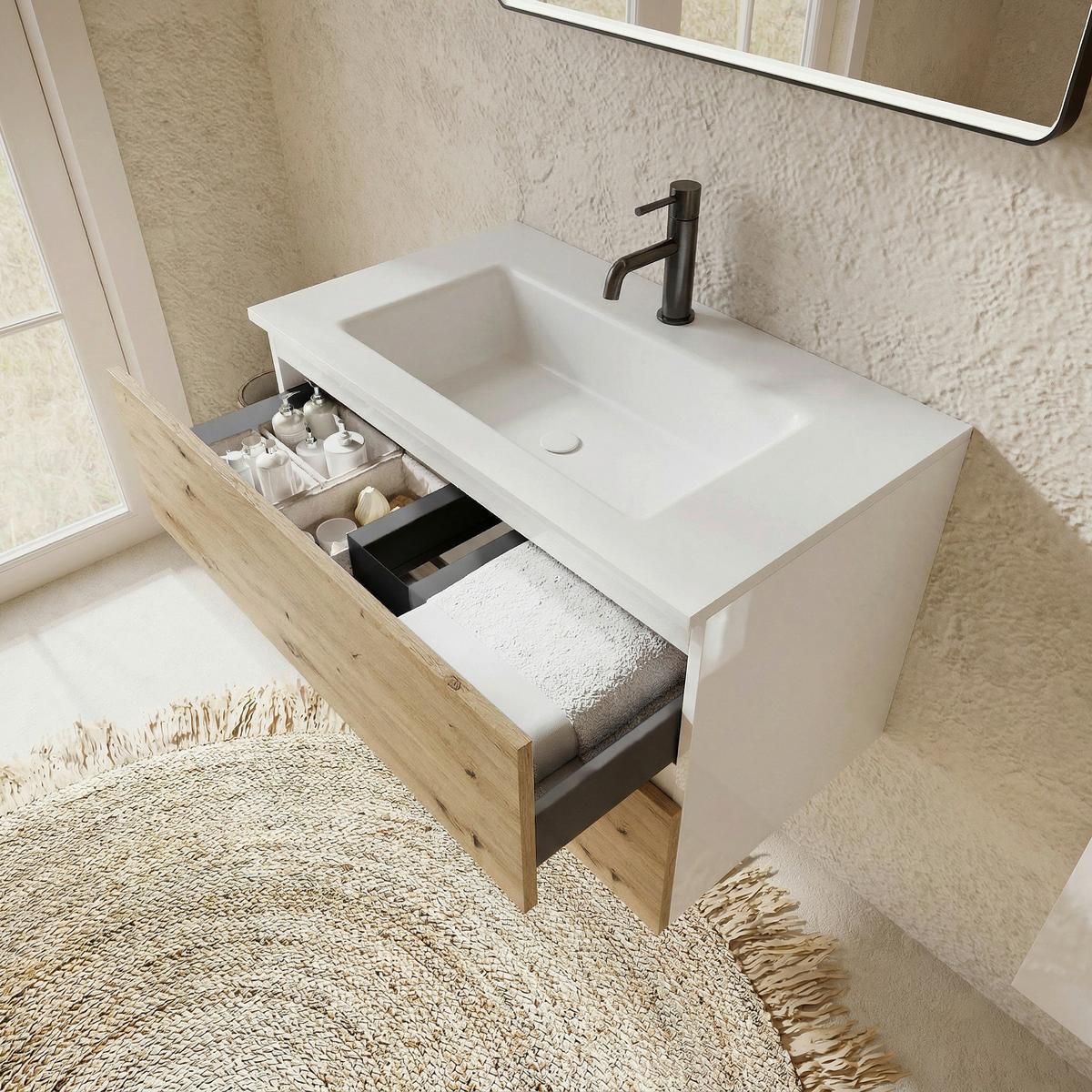 Bază pentru lavoar Easy - stejar Artisan/antracit, Modern, material pe bază de lemn (80/51/46cm)