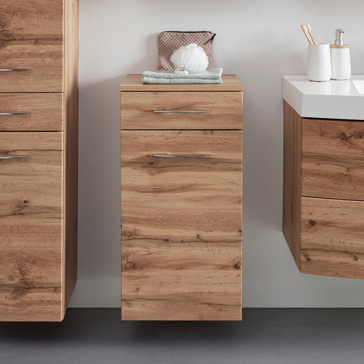 Spodnja Omarica Florida, Barva Hrasta - barve kroma/barve hrasta, Moderno, kovina/leseni material (40/79/35cm) - Premium Living