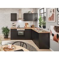 Eckküche Jazz mit Geräten ca.220x175cm Schwarz - Eichefarben/Schwarz, LIFESTYLE, Holzwerkstoff/Kunststoff (220/175/60/60cm) - P & B