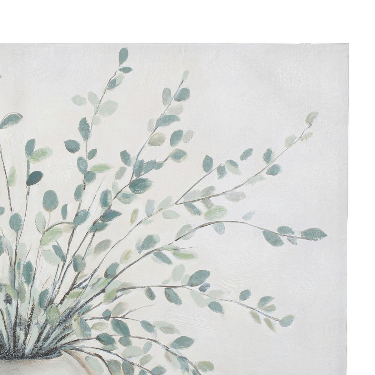 Leinwandbild Vase mit Eukalyptus Creme/Hellgrün - Creme/Hellgrün, Basics, Textil (120/80/3,5cm)
