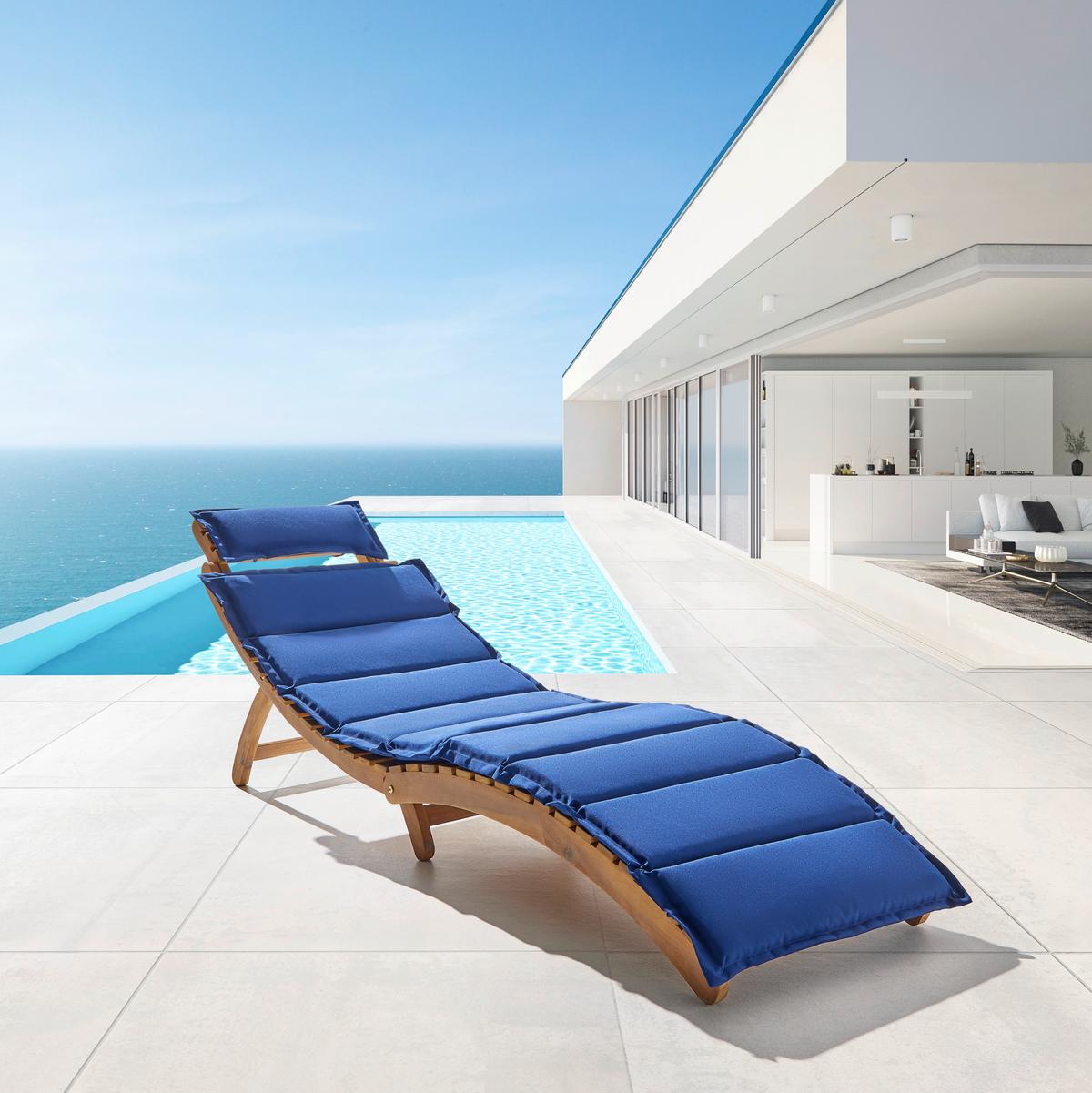 Gartenliege Bora Dunkelblau Akazie/Outdoorstoff - Dunkelblau, MODERN, Holz/Textil (180/54/62cm) - Bessagi Garden