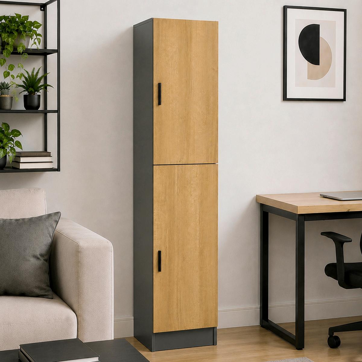Aktenschrank Dilos L - Honigeiche/Anthrazit, Modern, Holzwerkstoff (38/183/32cm) - MID.YOU