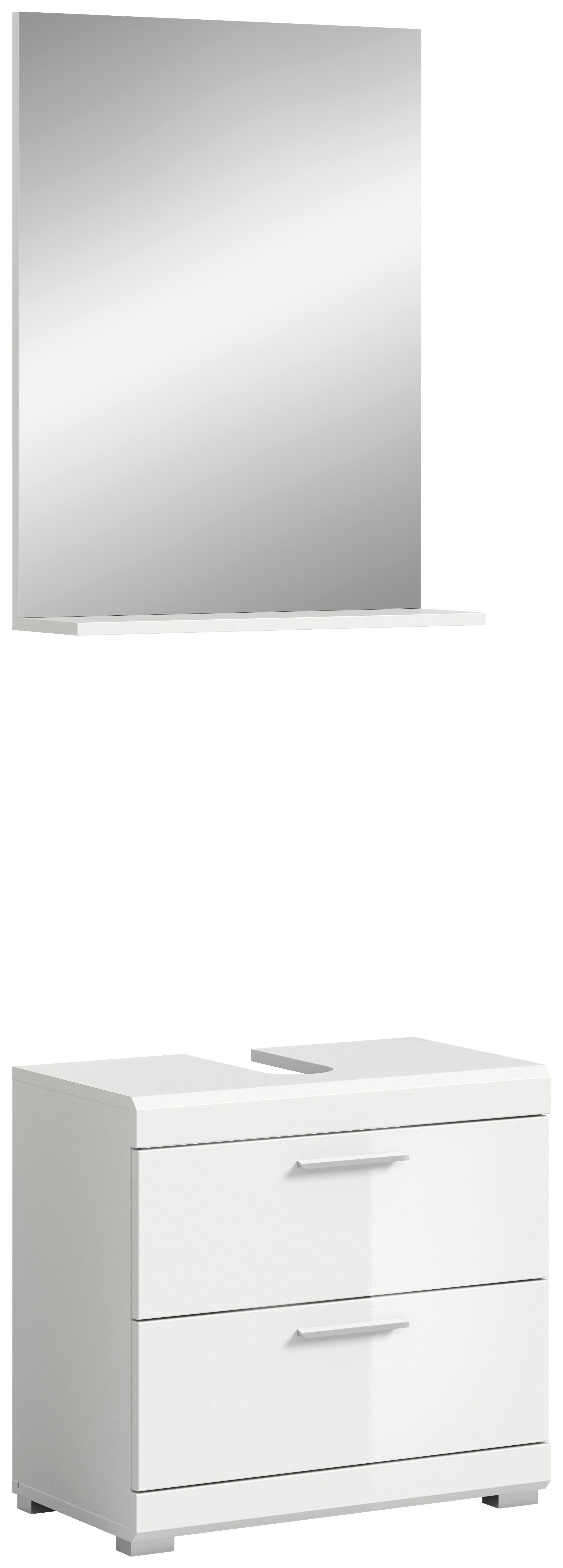 Badezimmer SCOUT 2-teilig Weiß Hochglanz - Weiß Hochglanz/Silberfarben, MODERN, Glas/Holzwerkstoff (60cm) - MID.YOU