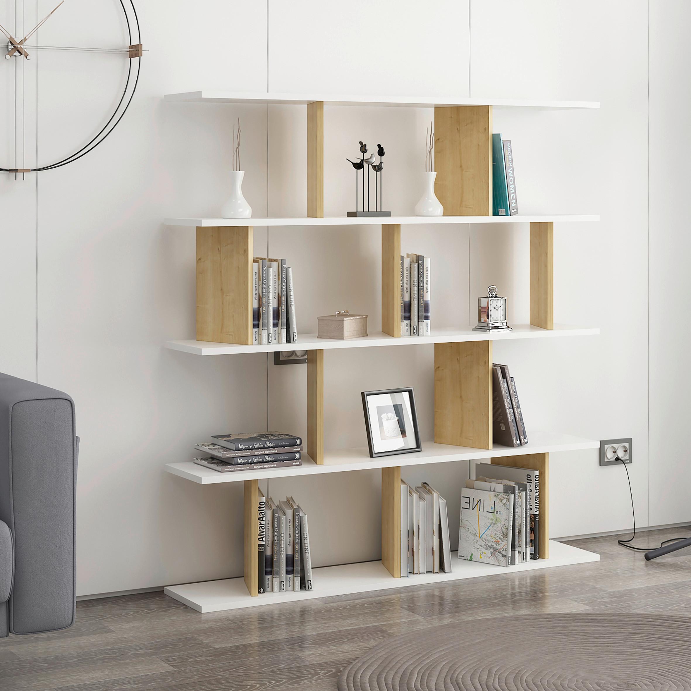 Standregal "Jorin" Weiß, Eichenfarben - Weiß, Design, Holzwerkstoff (130/137/25cm) - Livetastic
