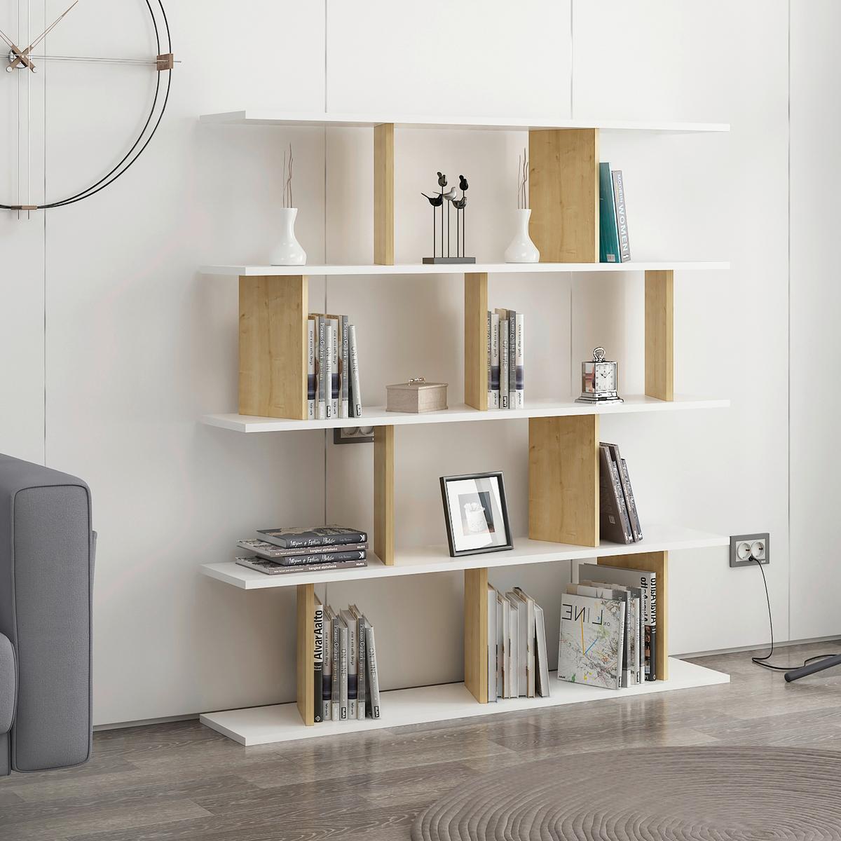 Standregal Jorin ca. 130x137 cm Weiß/Eiche - Weiß, Design, Holzwerkstoff (130/137/25cm) - Livetastic
