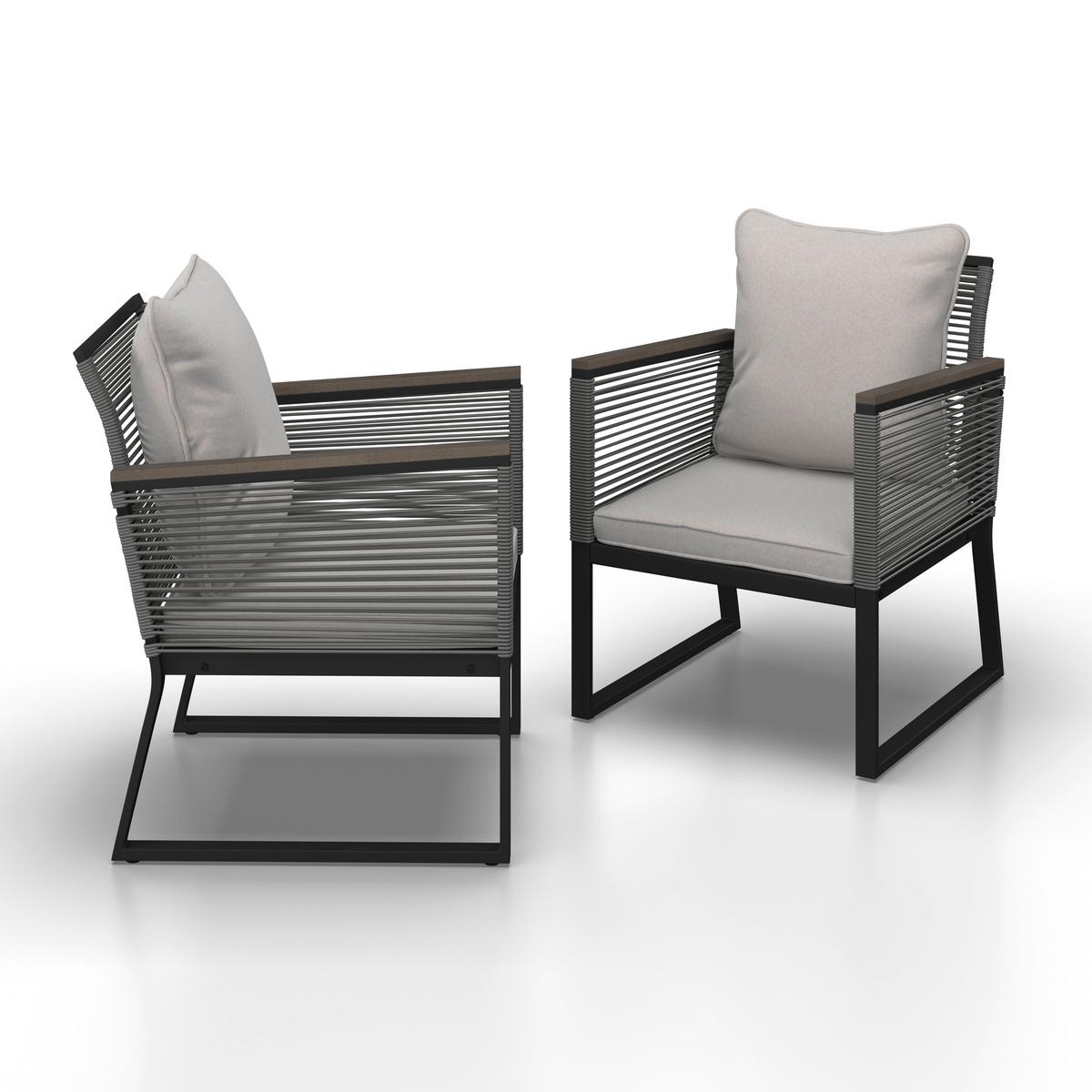 Set Vrtnih Stolov Toni, 2 Kos, Svetlo Siva - črna/svetlo siva, Moderno, kovina/umetna masa (57,5/73/60cm) - Bessagi Garden