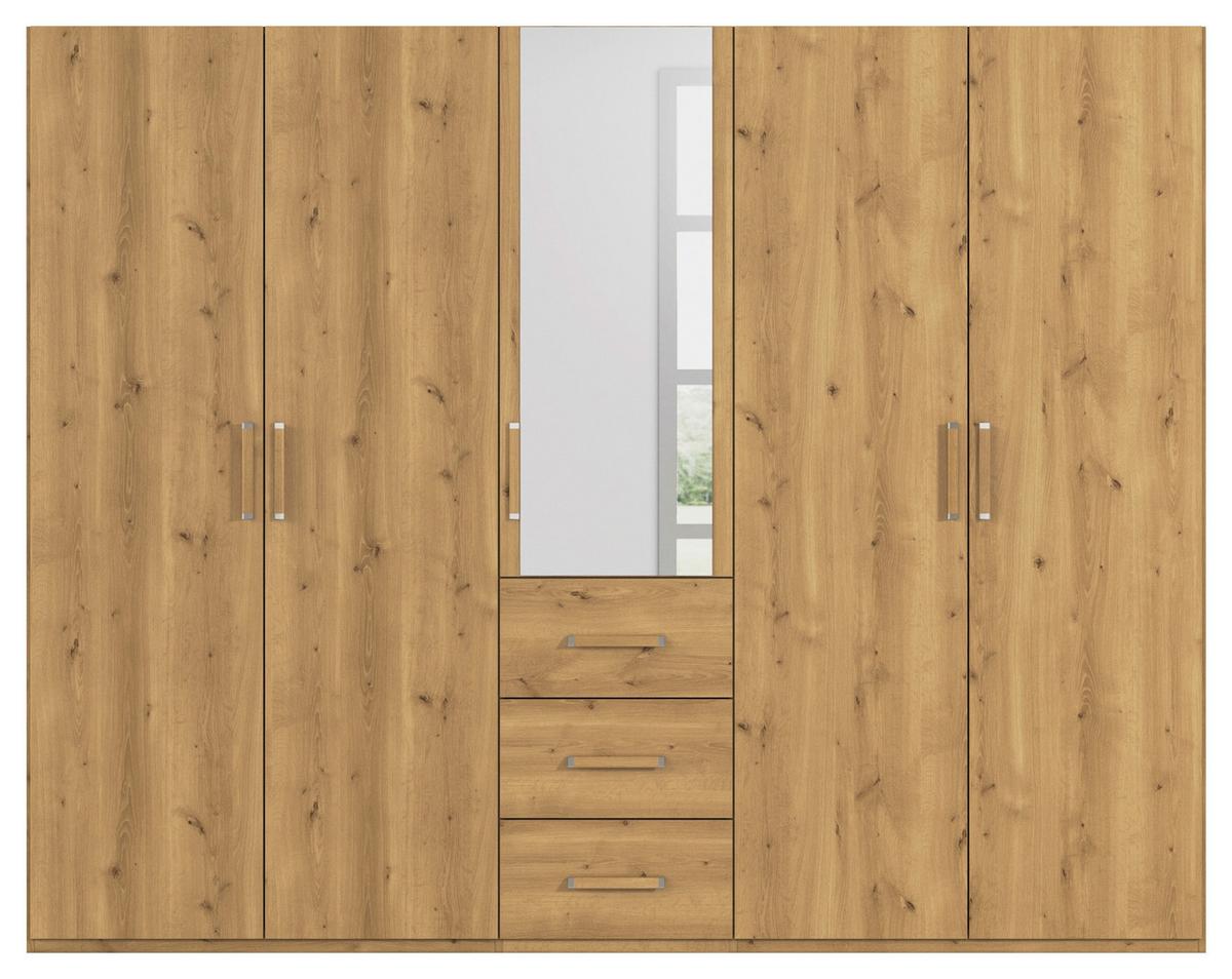 Omara S Klasičnimi Vrati Evelyn, Barva Hrasta - barve hrasta, Design, umetna masa/steklo (251/197/60cm) - Novel