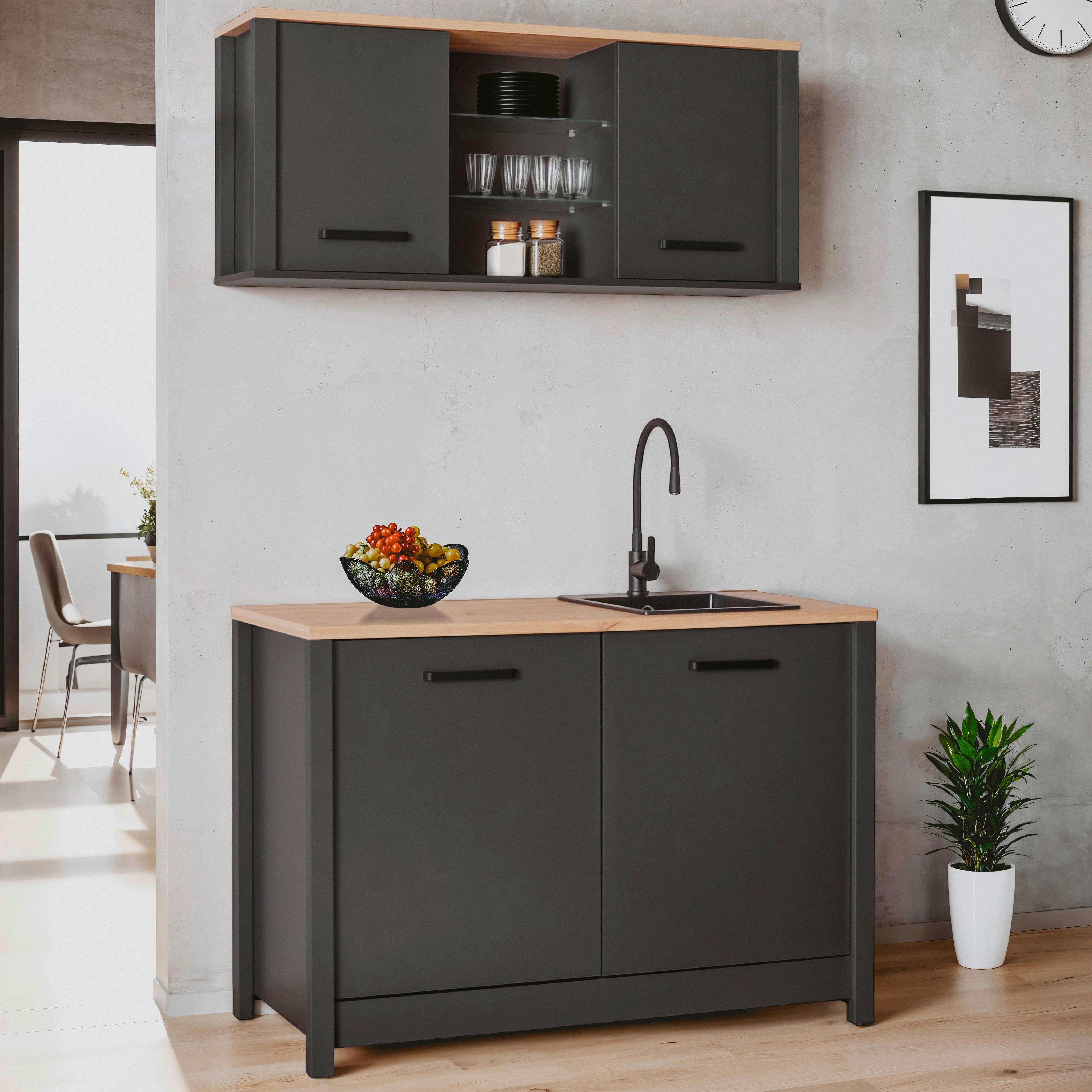 Spülenunterschrank Venet, Anthrazit/Artisan Eiche - Anthrazit/Schwarz, ROMANTIK / LANDHAUS, Holzwerkstoff/Metall (130,3/92/60cm) - Mömax