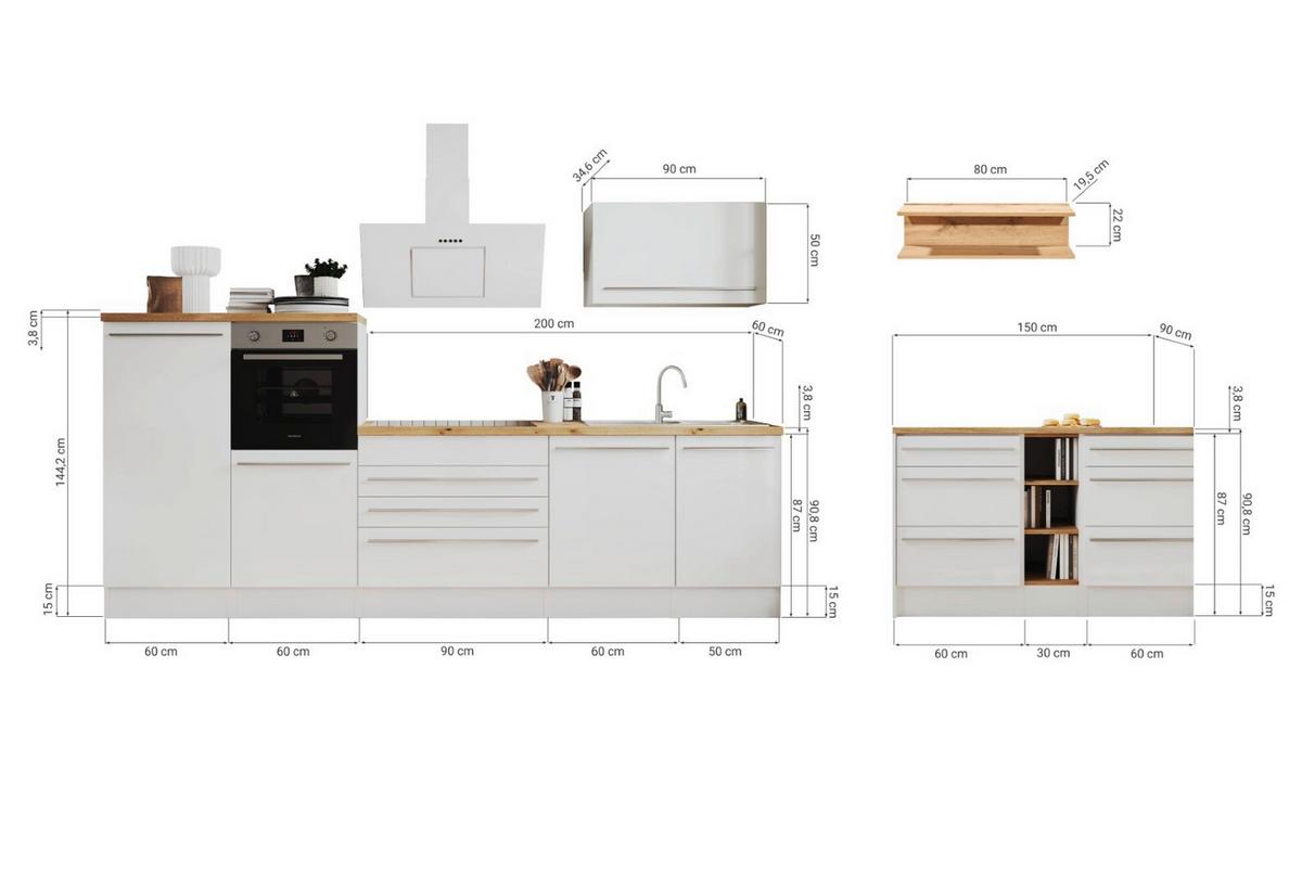 Kuhinjski Blok Z Aparati Gabriel, Bela, Barva Hrasta - barve nerjavečega jekla/bela, Design, umetna masa/leseni material (320-150cm) - Respekta