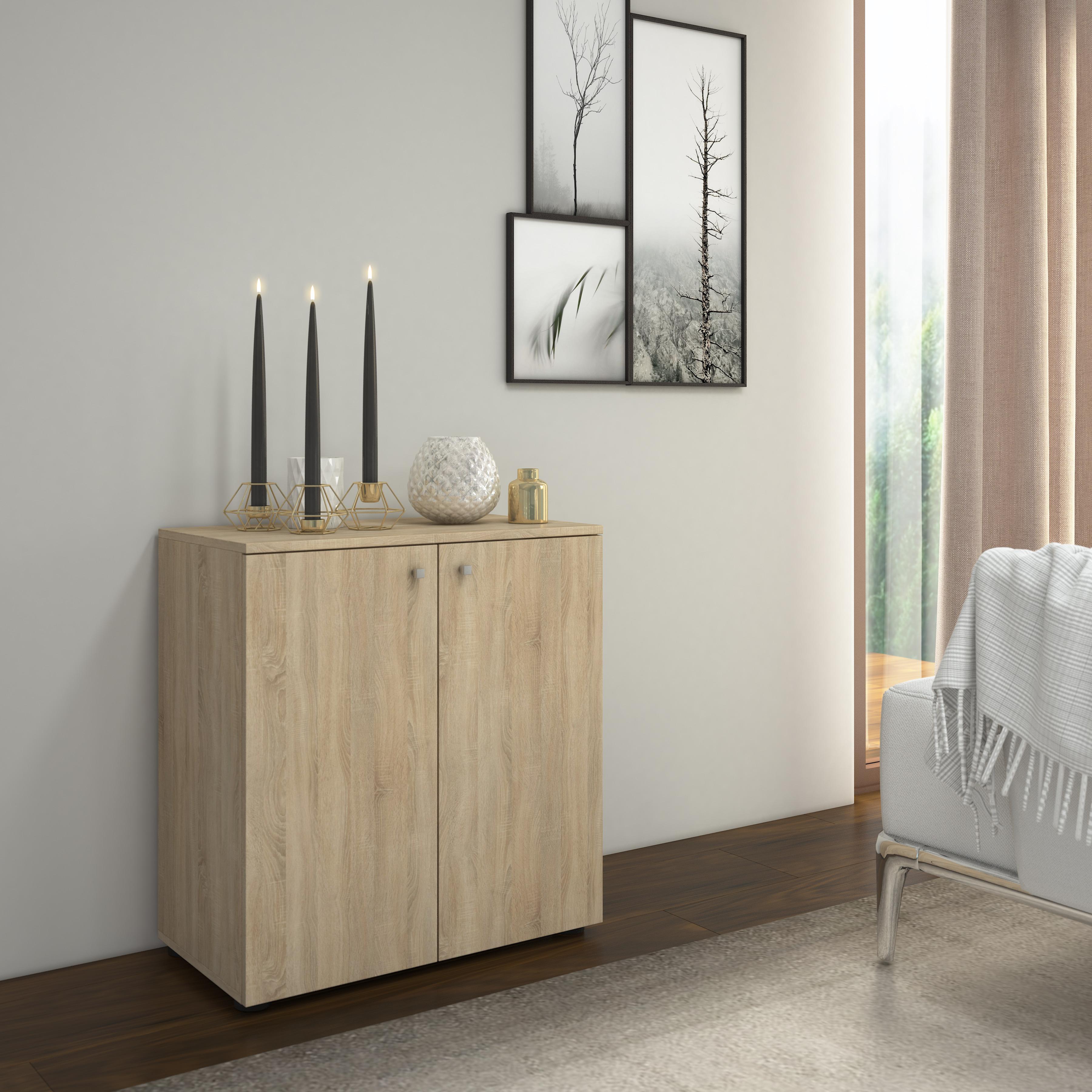 Kommode Vandol Mini ca. 70x70x39 cm Eichefarben - Silberfarben/Schwarz, Basics, Holzwerkstoff/Kunststoff (70/74/40cm) - MID.YOU
