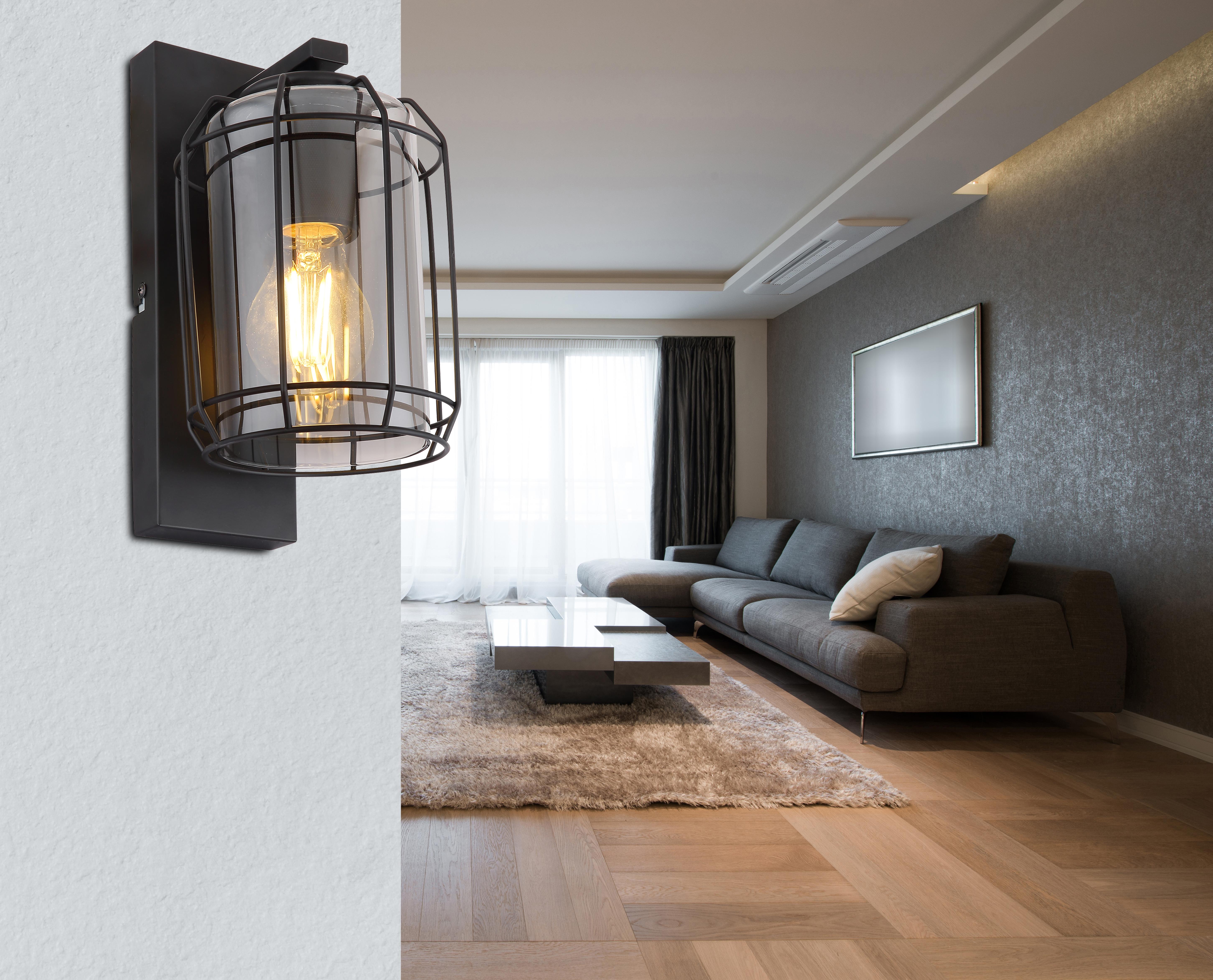 Wandleuchte Kammi max. 60 Watt - Schwarz, Basics, Glas/Metall (13/16,5/25cm) - Globo