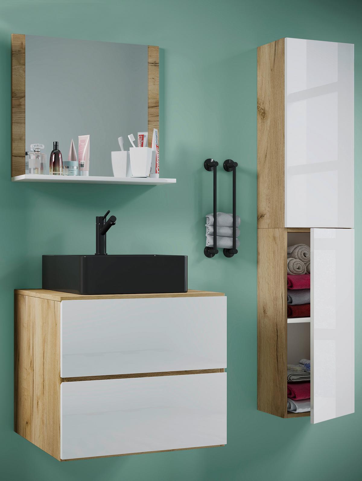 BADEZIMMER LENDAS BL L - Honigeiche/Weiss, Modern, Glas/Keramik (94cm) - MID.YOU