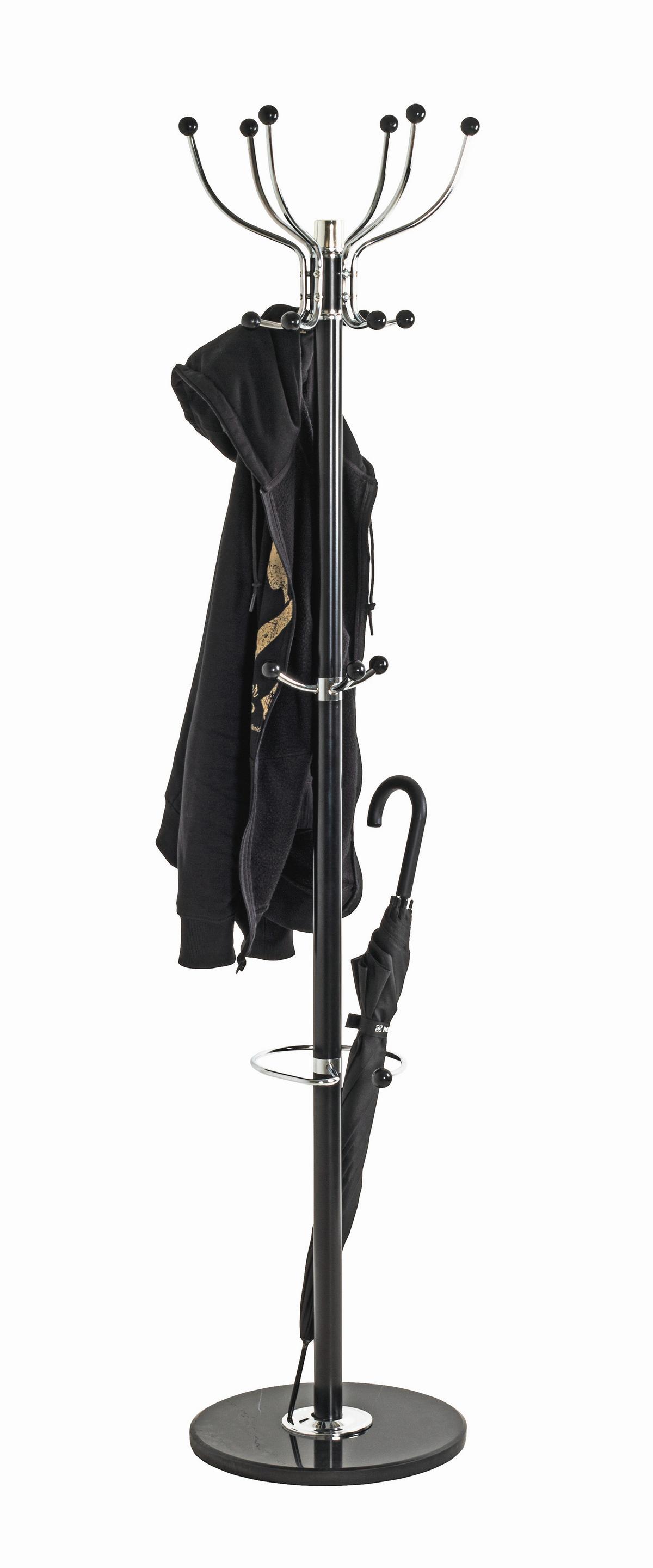WIESZAK STOJĄCY MECKI - czarny/kolor chromowy, Design, kamień/metal (38/176cm) - Carryhome
