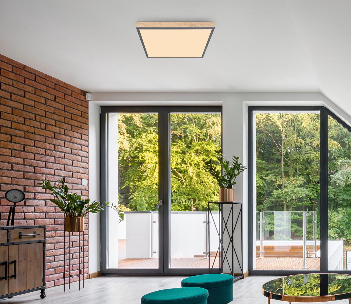 Led Mennyezeti Lámpa Mopi 45/45 - grafitszürke/opál, Modern, műanyag/fa (45/45/6,5cm) - Mömax