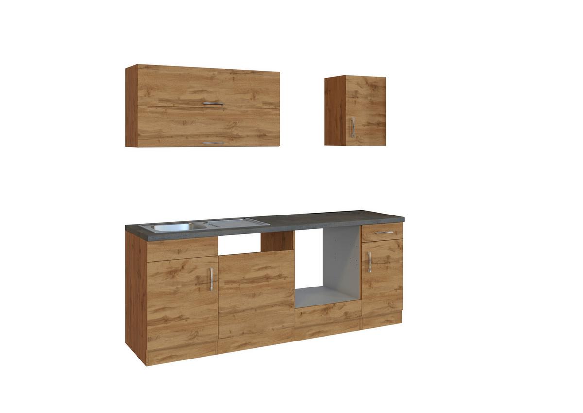 Küchenblock Sorrento ohne Geräte ca. 210 cm Eichefarben - Chromfarben/Schieferfarben, MODERN, Holzwerkstoff/Metall (210cm) - Held