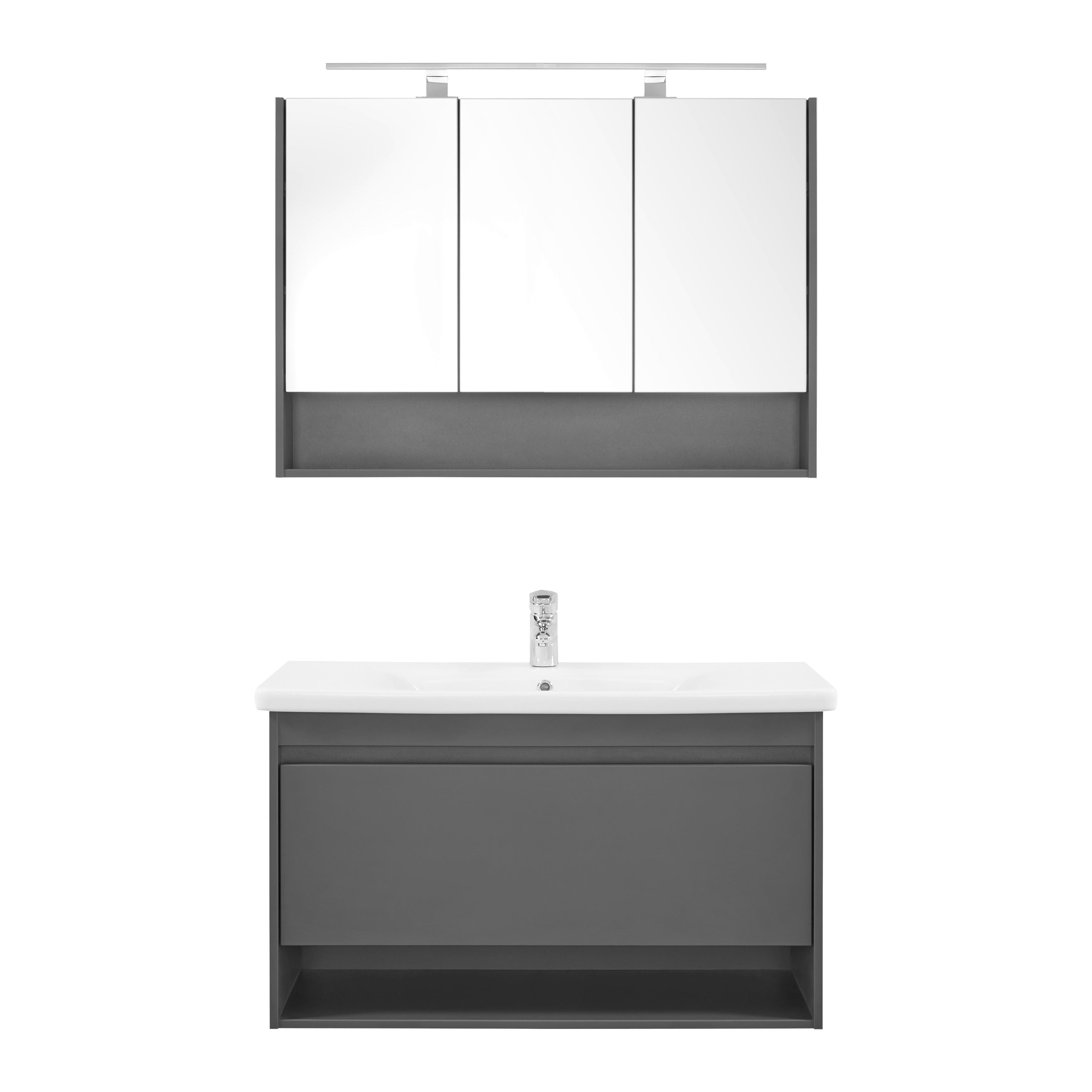 SZAFKA Z UMYWALKĄ BENETT - antracytowy, Modern, materiał drewnopochodny (100/184/44cm) - Bessagi Home