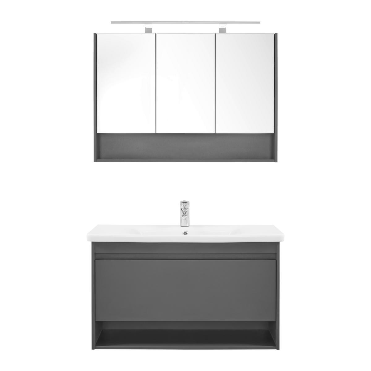 SZAFKA Z UMYWALKĄ BENETT - antracytowy, Modern, materiał drewnopochodny (100/184/44cm) - Bessagi Home