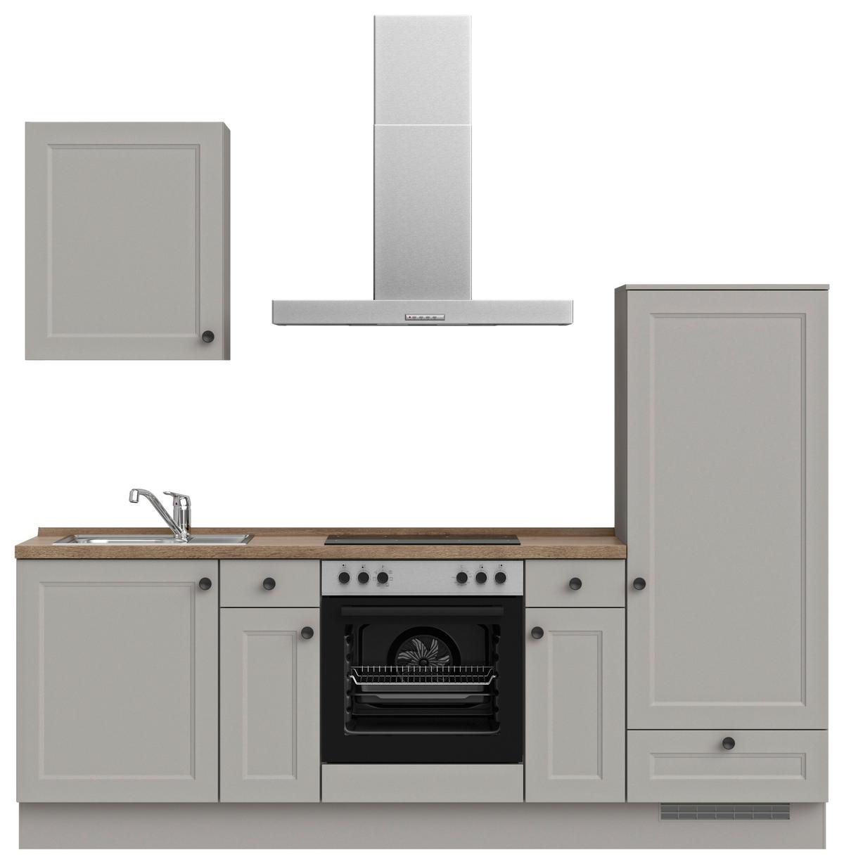 Küchenblock Cascada Low m. Geräten Grau - Eiche dunkel/Schwarz, MODERN, Holzwerkstoff/Metall (240cm) - Nobilia