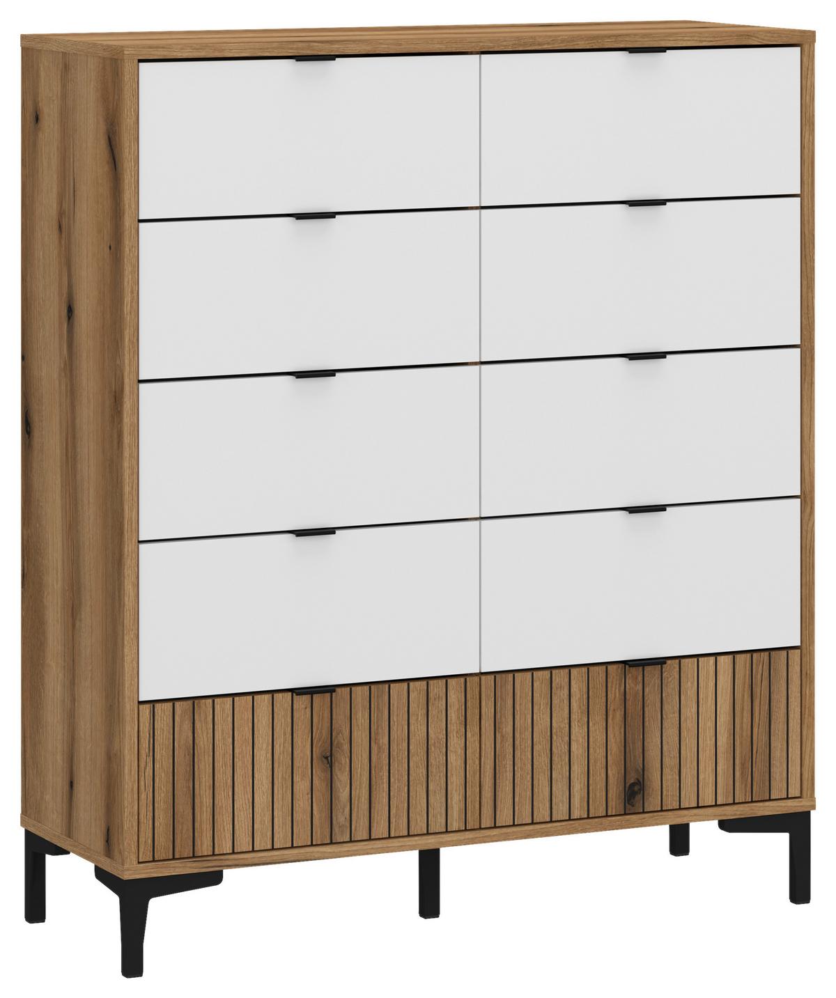 Comodă RICKO - alb/culoare lemn stejar, Trend, material pe bază de lemn (91,5/111,6/40cm) - Modern Living