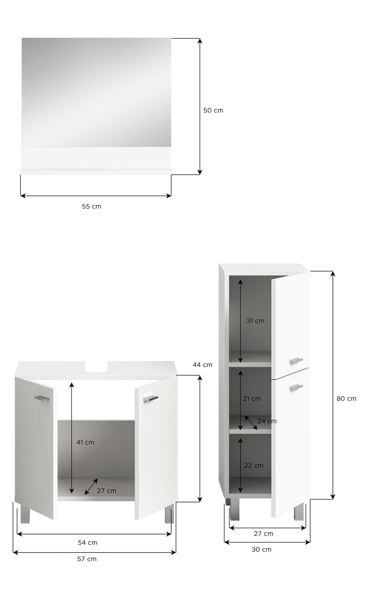 Badezimmer Boston 3-tlg. ca. 87 cm Weiß - Silberfarben/Weiß, MODERN, Glas/Holzwerkstoff (87cm) - MID.YOU