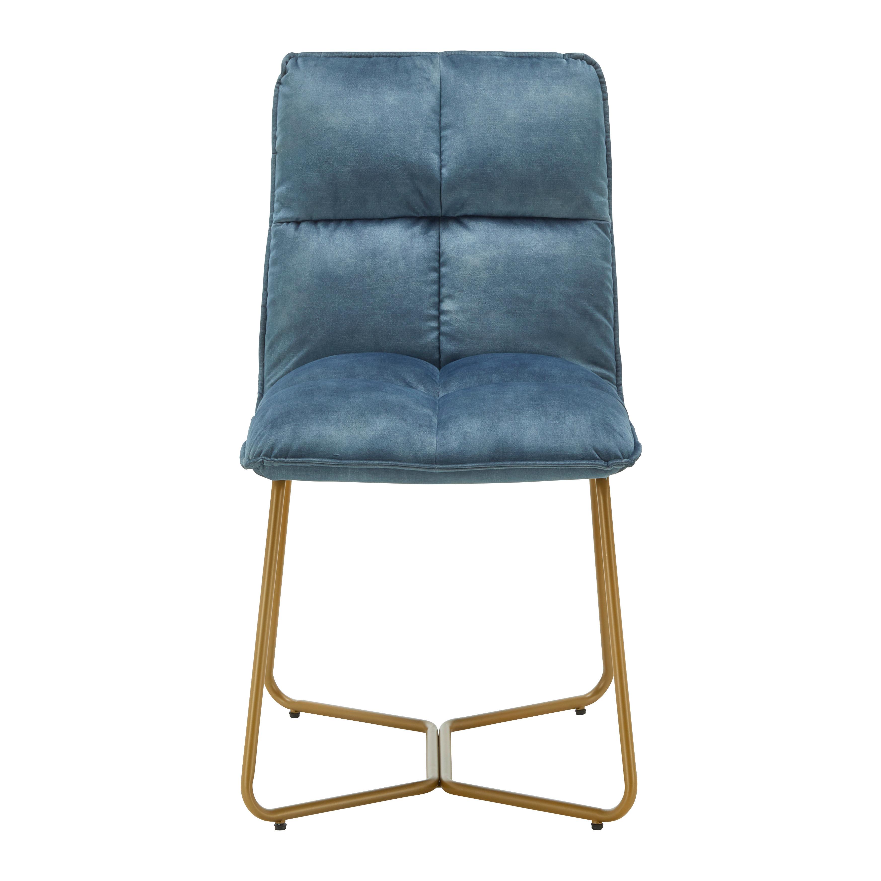 Stuhl "Fonia", Samtbezug, blau, Gepolstert - Blau/Goldfarben, MODERN, Holz/Textil (49/85,5/57,5cm) - Bessagi Home