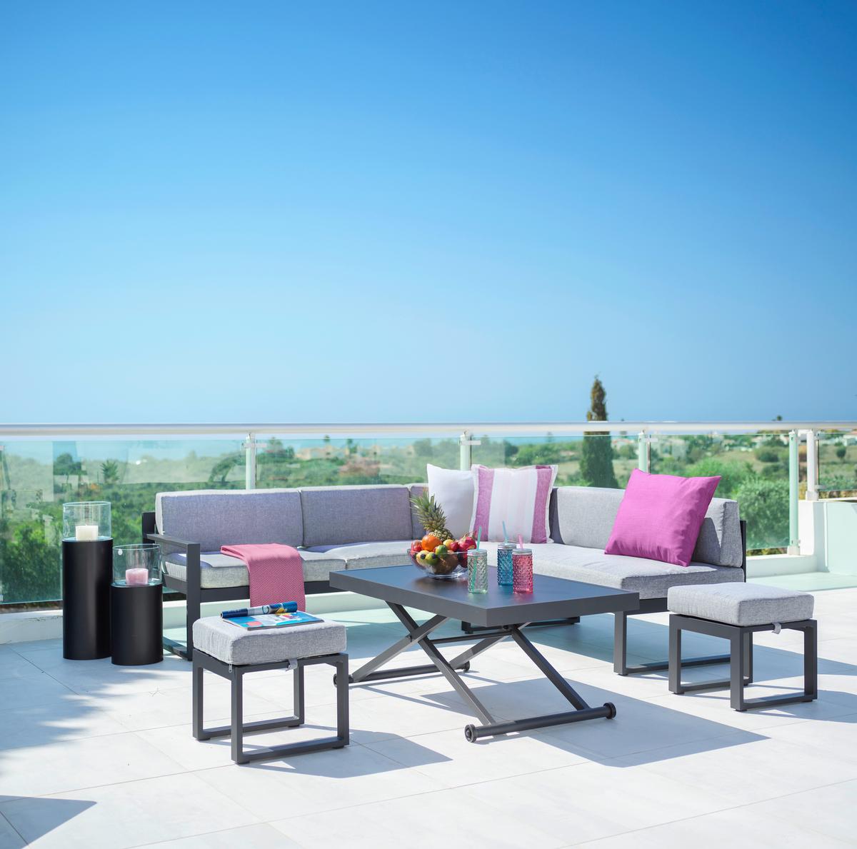 Loungegarnitur-Set Moskau Anthrazit/Grau - Anthrazit/Grau, Modern, Glas/Textil (200/213/62cm) - Mömax