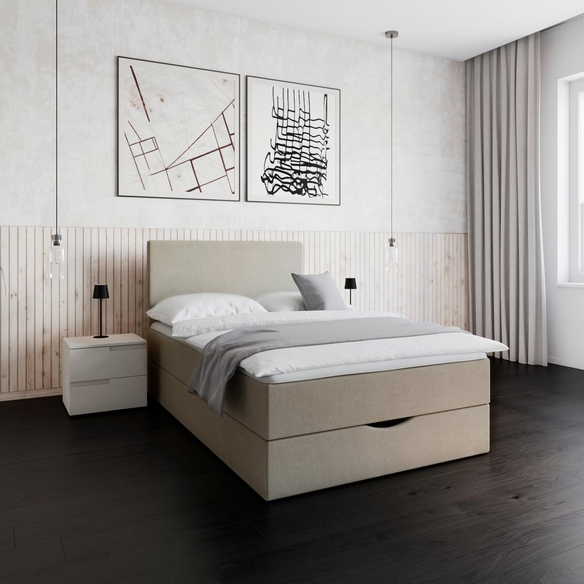 Boxbett Ace ca. 120x200 cm Beige intgr. Topper - Beige/Schwarz, MODERN, Holz/Kunststoff (120/200cm) - Bessagi Home