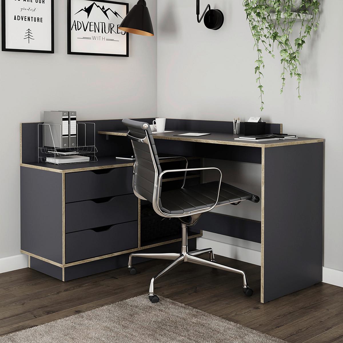 Eckschreibtisch Belfast Anthrazit/Eichefarben - Eichefarben/Anthrazit, LIFESTYLE, Holzwerkstoff (129/105/84cm) - MID.YOU