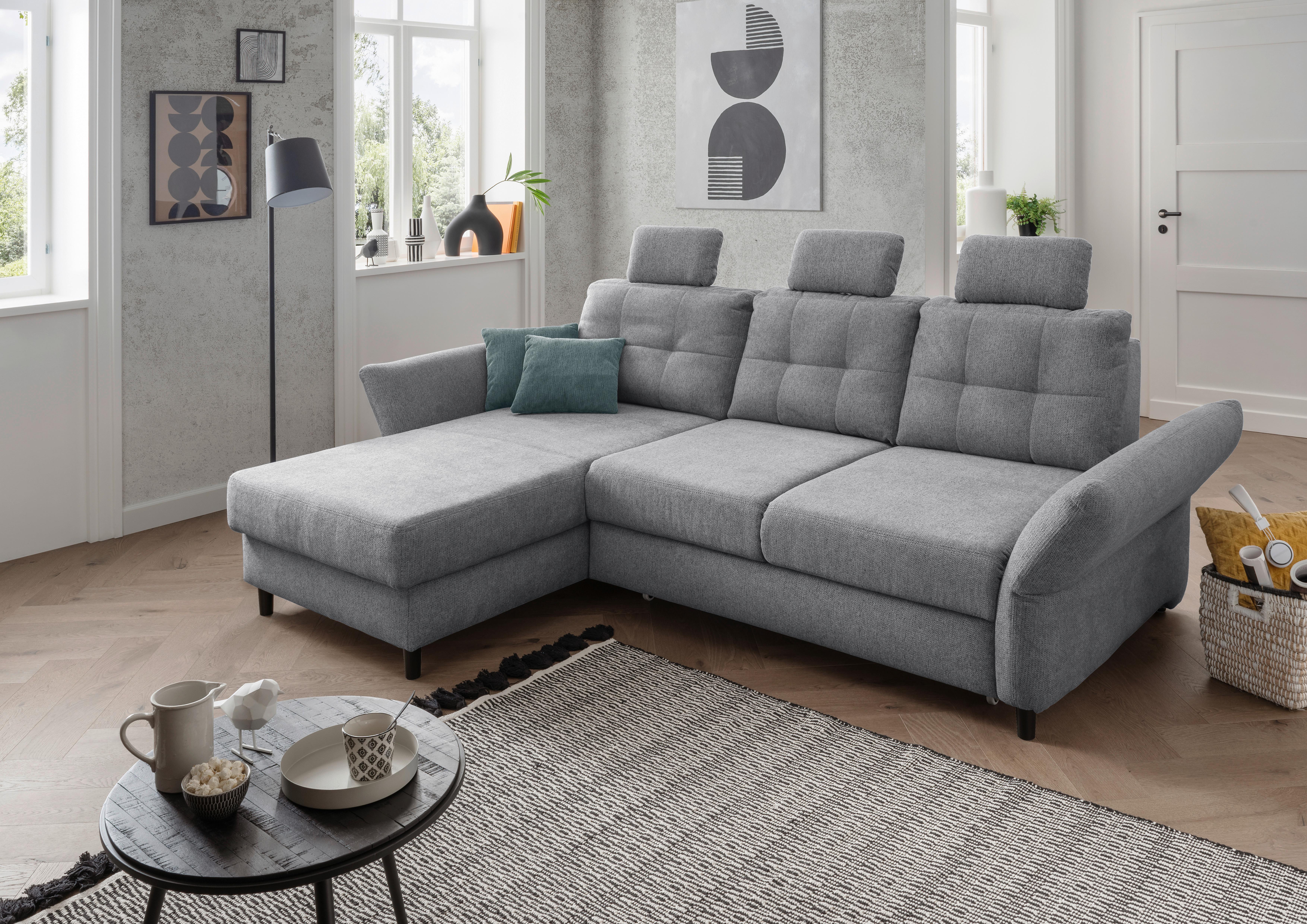Wohnlandschaft Brizzini Silberfarben Chenille - Mintgrau/Silberfarben, MODERN, Holz/Textil (176/250-280cm) - Livetastic