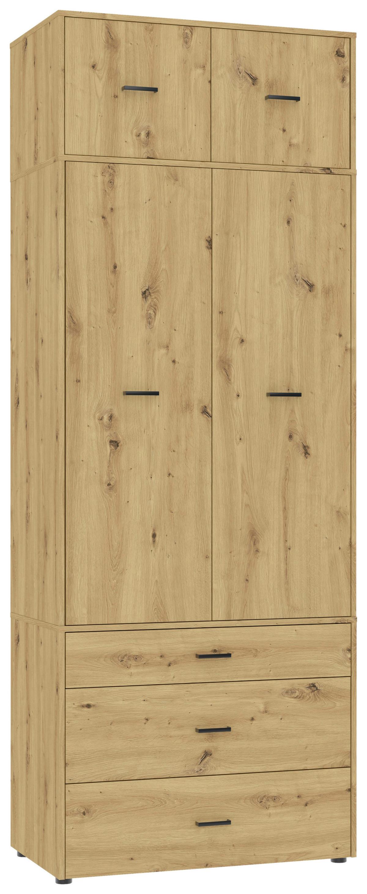 Kleiderschrank Kivo Eiche Artisan - Schwarz/Eiche Artisan, Basics, Holzwerkstoff/Kunststoff (90/239,40/52,1cm) - Based