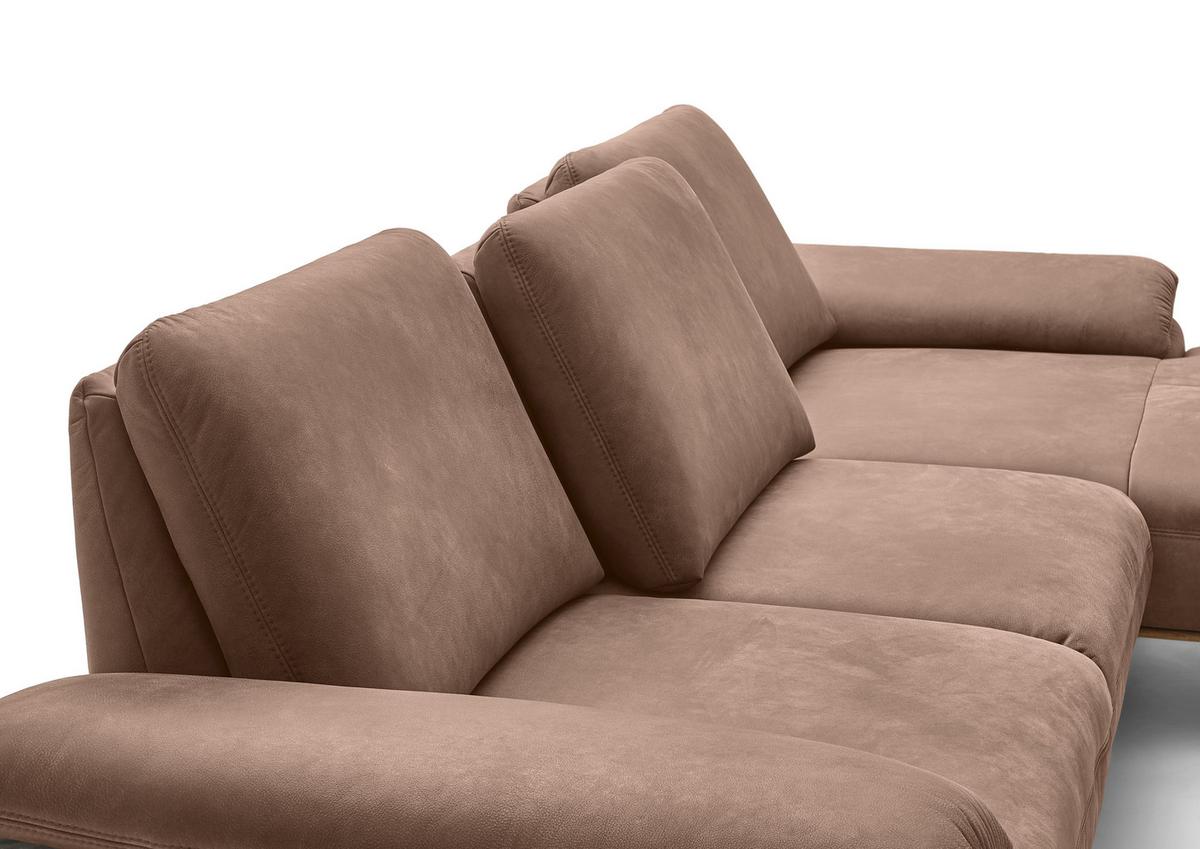 Wohnlandschaft Erling Braun - Beige/Schwarz, MODERN, Leder/Metall (322/89/187cm) - Premium Living