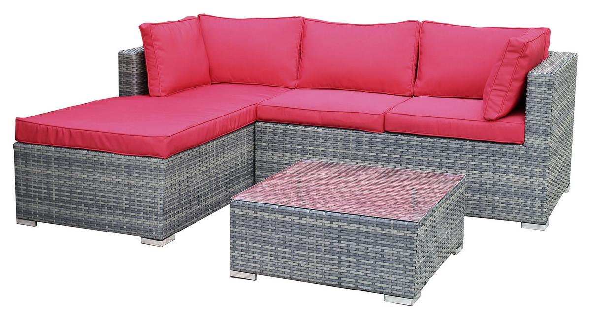 Lounge Garnitura Leona Rdeča, Rjava, 3-Delni Set - rdeča/rjava, Moderno, kovina/umetna masa (146/199cm) - Modern Living
