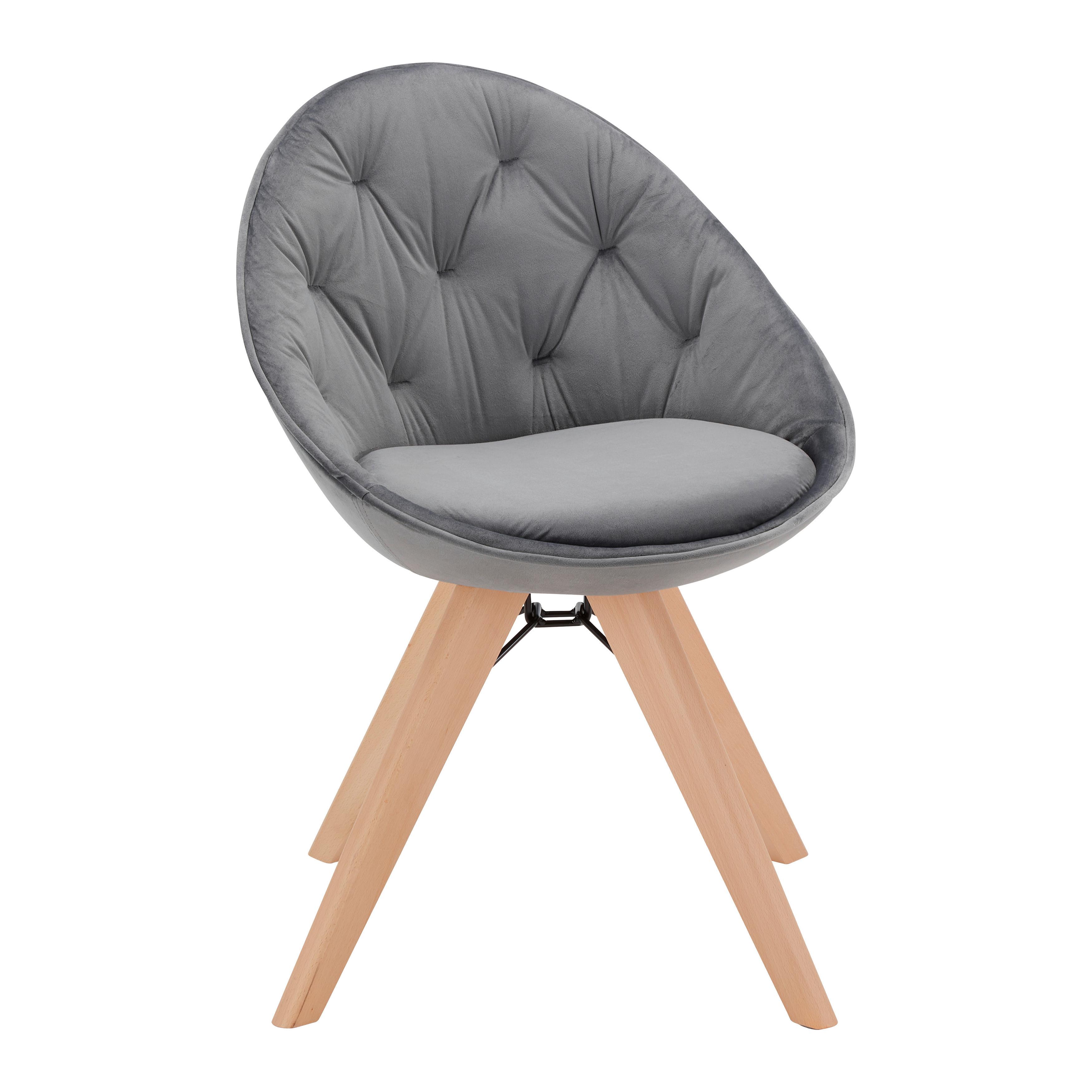 Stol Daria, Siva, Žamet, Vrtljiv - temno siva/barve bukve, Moderno, kovina/tekstil (57/80,5/59cm) - Bessagi Home