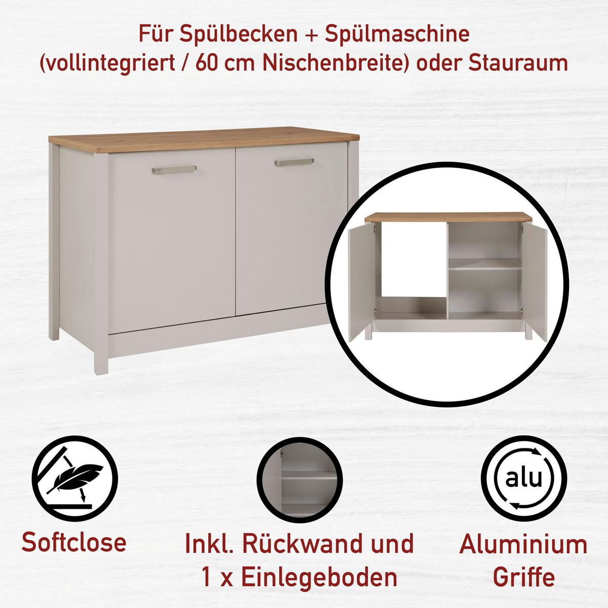 Miniküche Bundle 1 o. Geräte B: ca. 130cm Kaschmir - Kaschmir/Silberfarben, MODERN, Glas/Holzwerkstoff (130cm) - home24