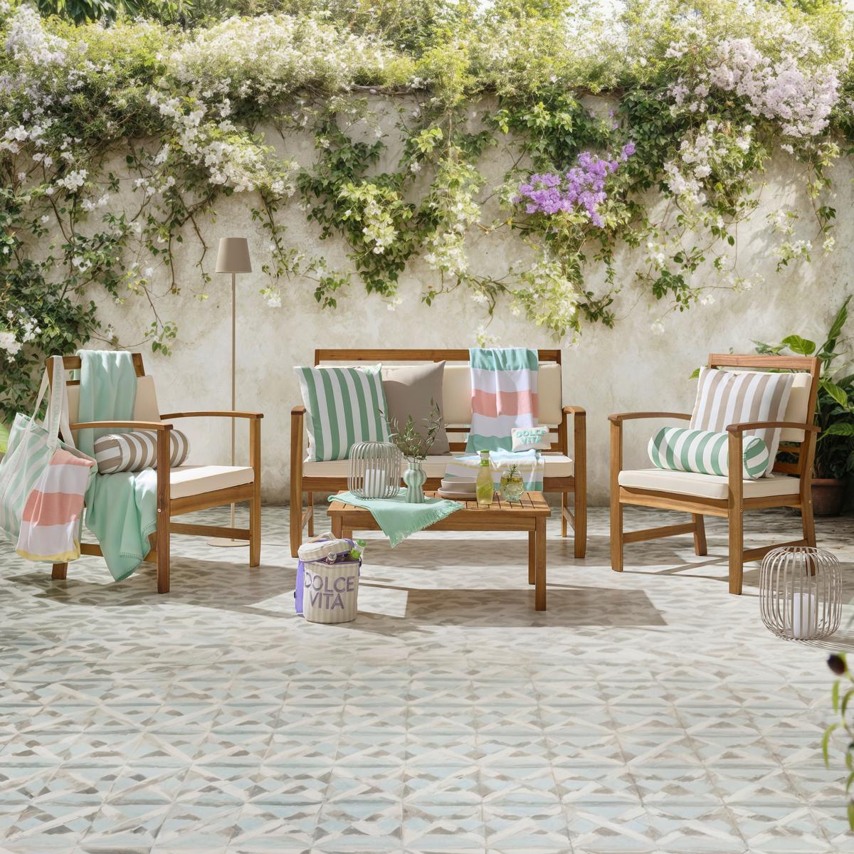 Loungegarnitur Zypern Akaziefarben, 4-teilig - Creme/Akaziefarben, Natur, Holz (120/80/60cm) - Mömax