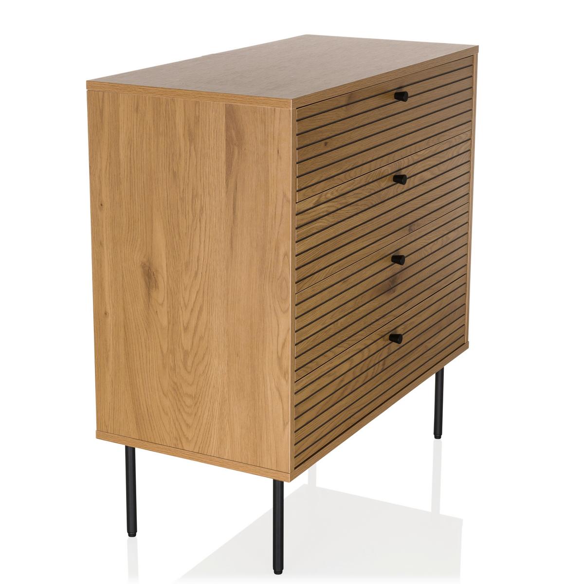 Komoda Linno, Barva Hrasta - črna/barve hrasta, Moderno, kovina/leseni material (80/85/40cm) - MID.YOU