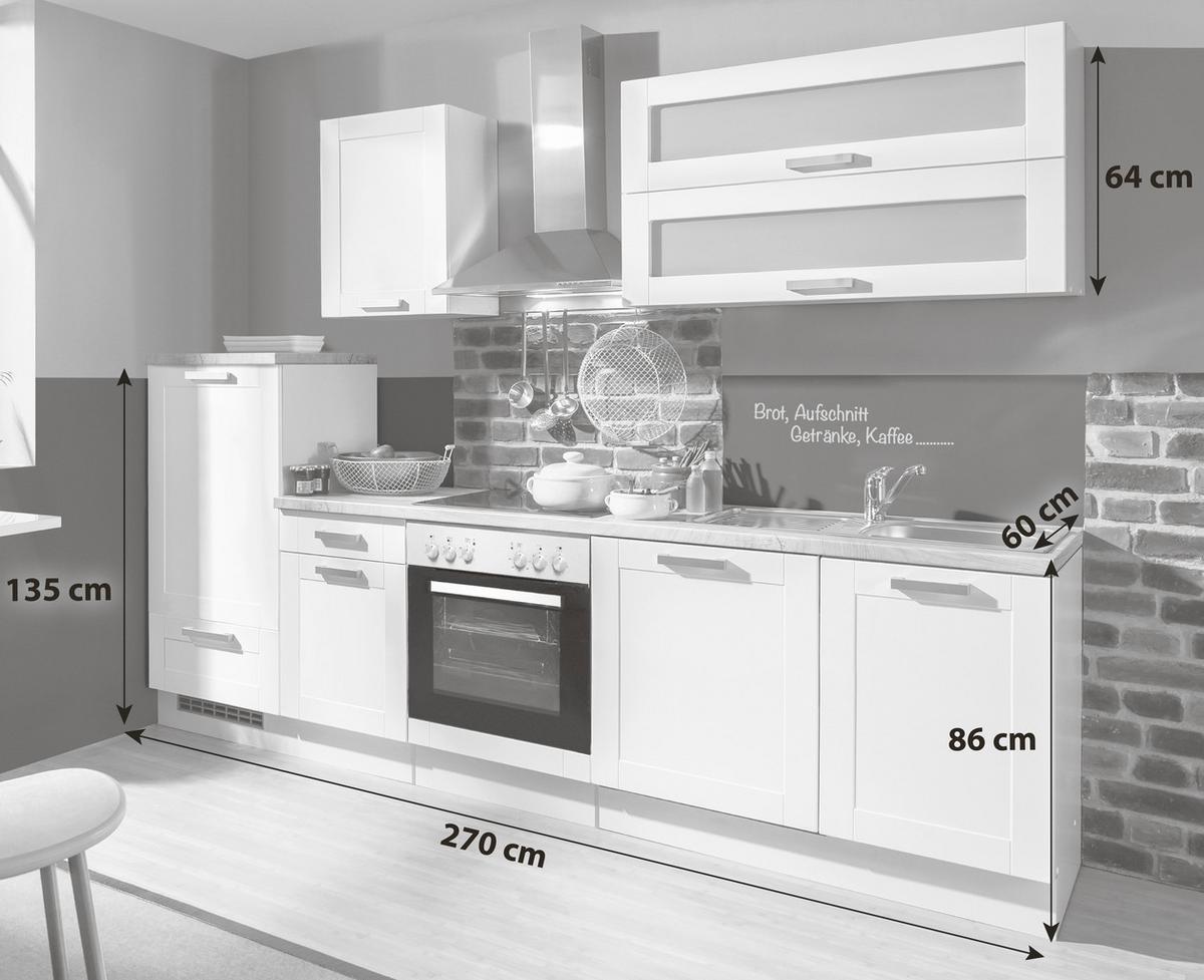 Küchenblock White-Premium Weiß B: ca. 270cm - Eichefarben/Silberfarben, KONVENTIONELL, Holzwerkstoff/Kunststoff (270cm) - Menke