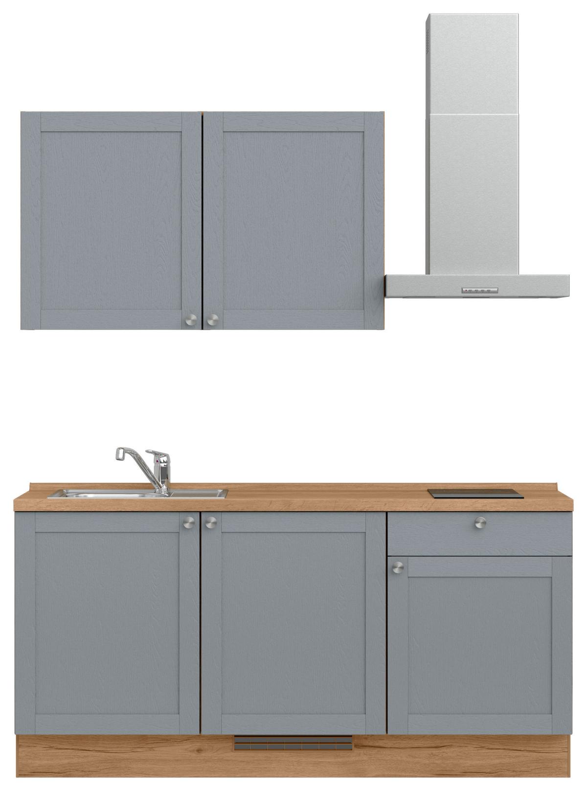 Küchenleerblock Frame Low o. Geräte Blaugrau - Edelstahlfarben/Eichefarben, MODERN, Holzwerkstoff/Metall (180cm) - Nobilia