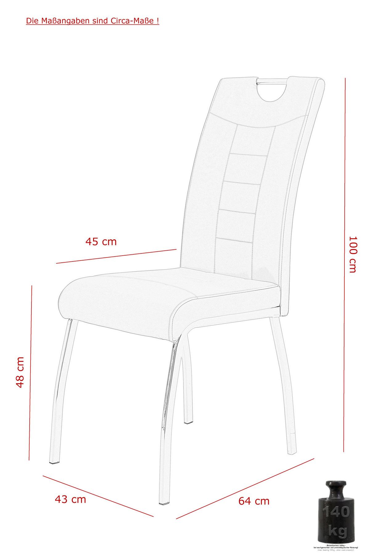 Esszimmerstuhl Andrea S Cappuccino gepolstert 2er-Set - Chromfarben/Weiß, MODERN, Textil/Metall (43/100/64cm) - MID.YOU