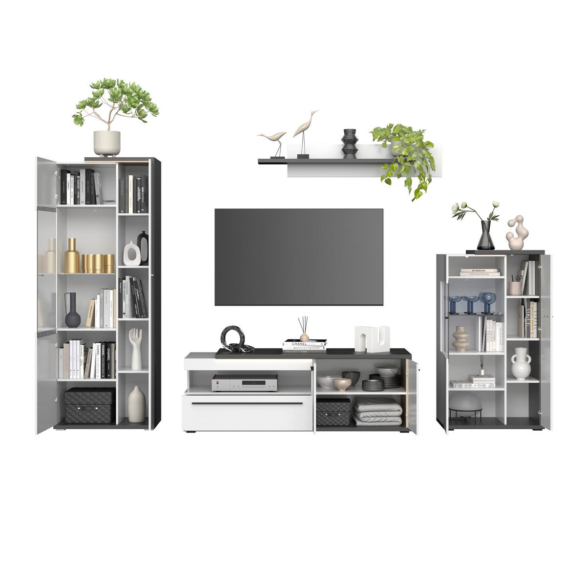 Vitrina Ambiente Plus - bijela/bijela visoki sjaj, Moderno, staklo/drvni materijal (73,4/199,1/43,6cm) - Modern Living