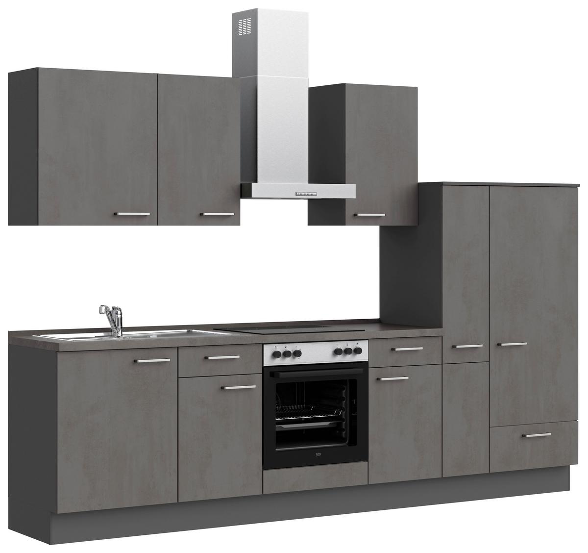 Küchenblock Riva Low m. Geräten Schieferfarben - Schieferfarben/Edelstahlfarben, MODERN, Holzwerkstoff/Metall (300cm) - Nobilia