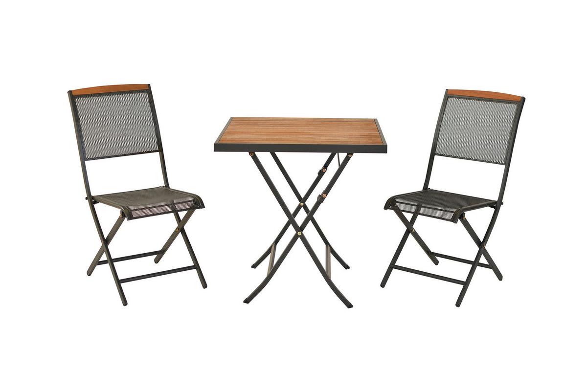 Balkonset Patmos Holz 3-tlg. - Graphitfarben/Akaziefarben, KONVENTIONELL, Holz/Metall - Gardenson