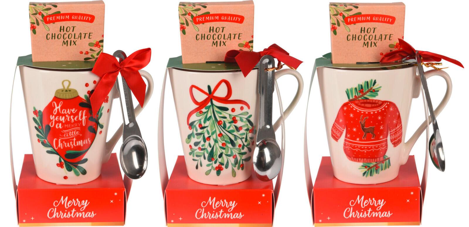 Mikulásbögre Forrócsokoládéval Christmas - piros/fehér, Konventionell, kerámia (11,7/9/19cm)