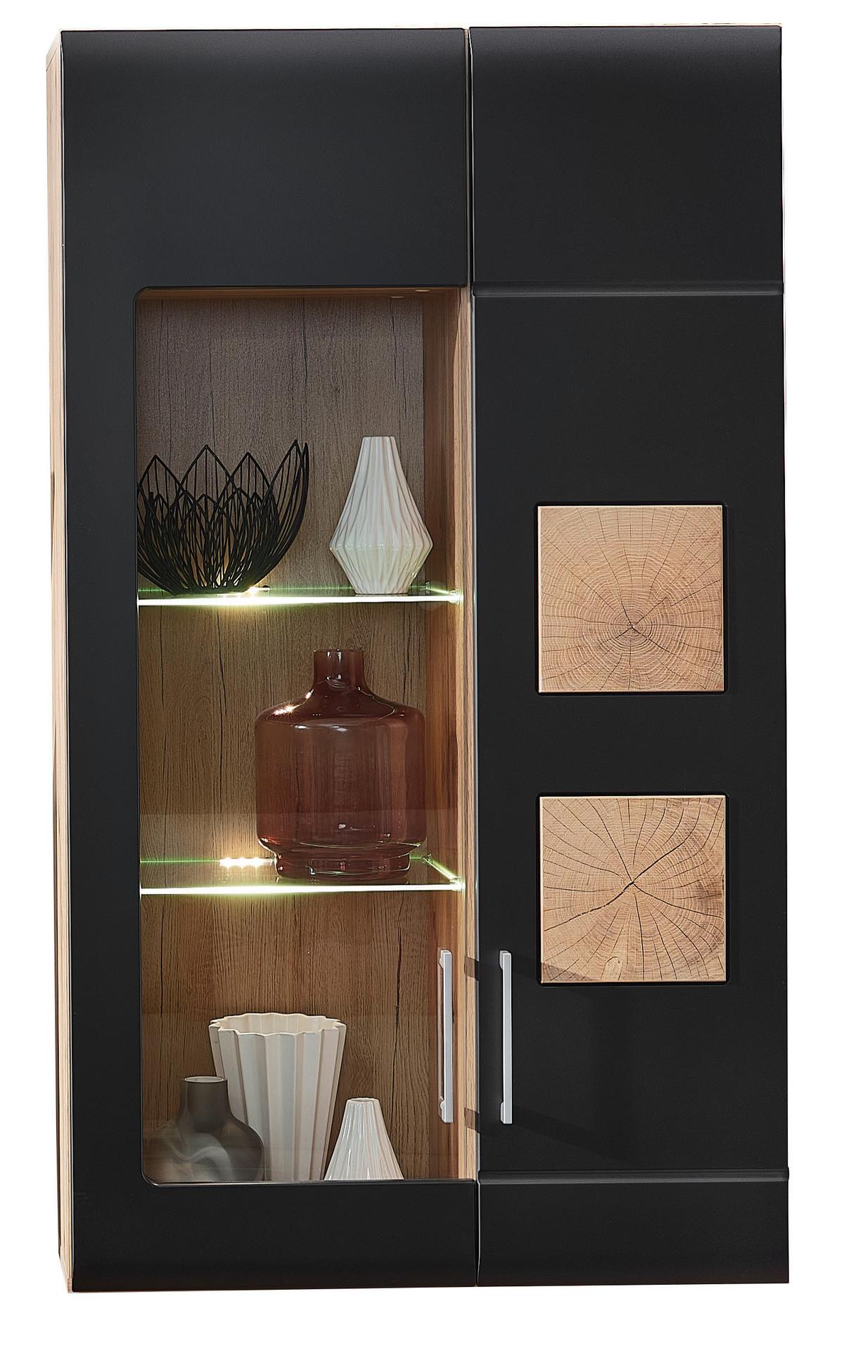 Wohnwand in Schwarz/Eichefarben - Chromfarben/Eichefarben, KONVENTIONELL, Glas/Holzwerkstoff (330/208/52cm) - Mömax